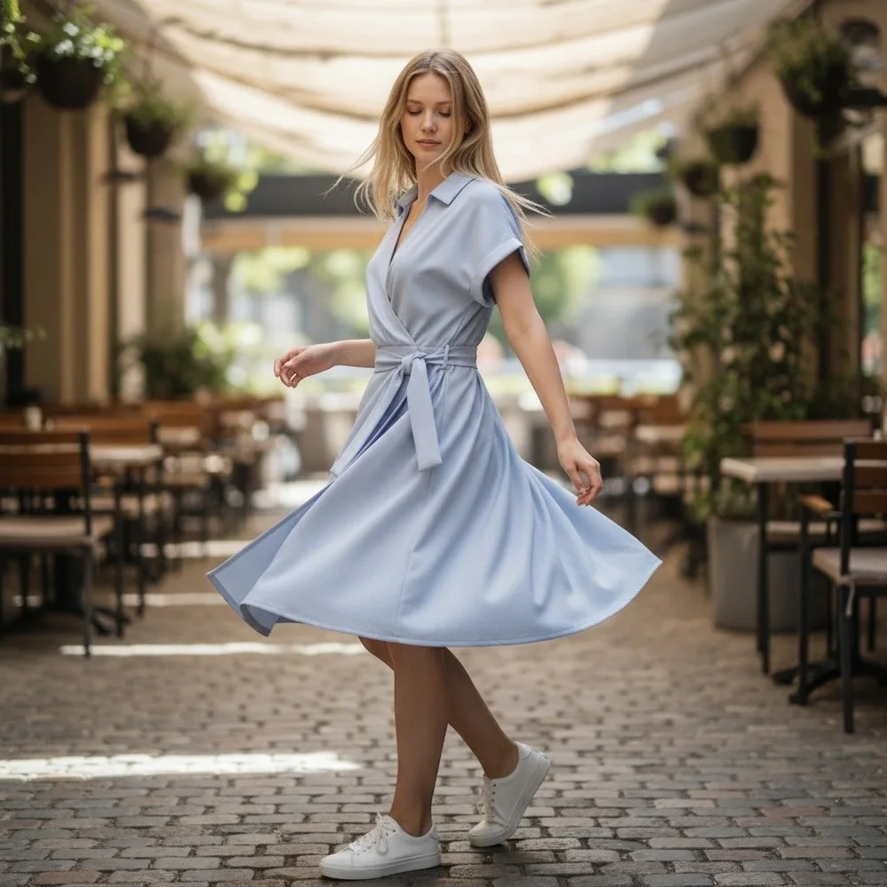 Lulus‎ Light Blue Seersucker Wrap Dress Short Sleeve Collared Mini Dress Small